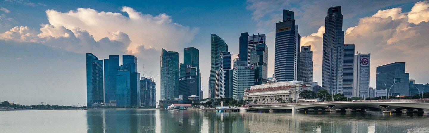 Das Bild zeigt die Skyline von Singapur.