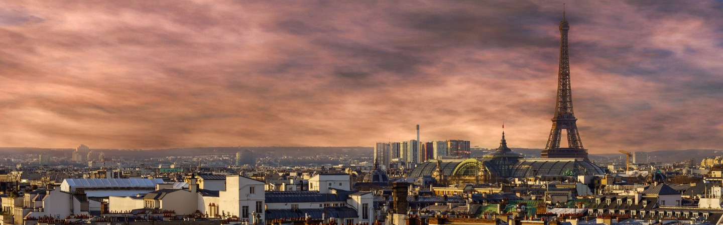 Das Bild zeigt eine Stadtansicht von Paris mit dem Eiffelturm.